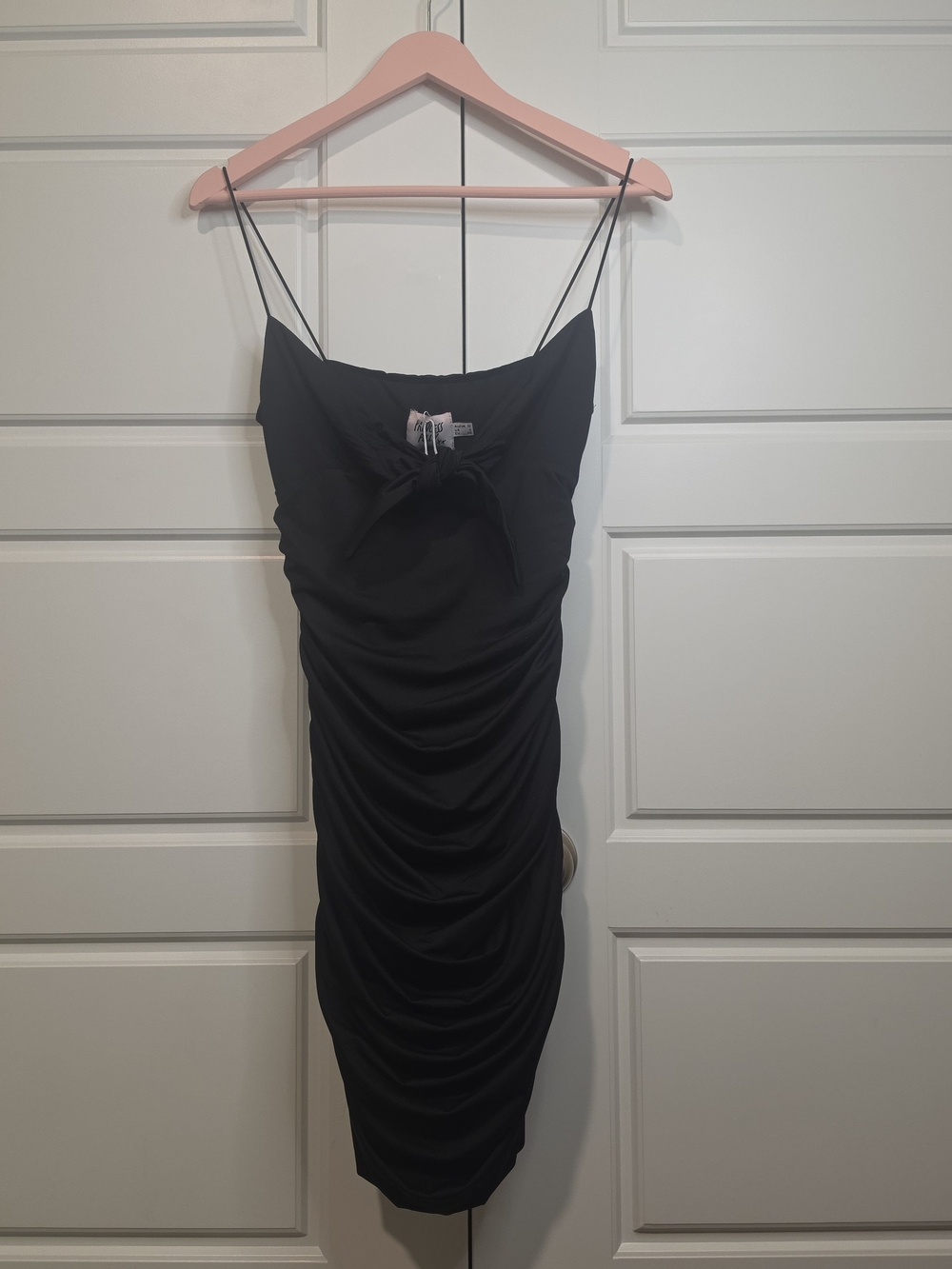 Princess Polly Black Loren Ruched Mini Dress Size 6